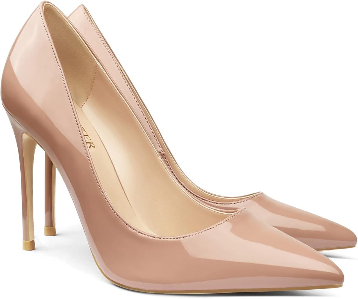 COLETER Women's 4 Inch Pumps Pointy Toe Wedding Dress Shoes Slip on Stiletto Pumps | Amazon (US)