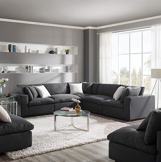 Modway Commix Down-Filled Overstuffed Upholstered 5-Piece Sectional Sofa Set in Gray | Amazon (US)