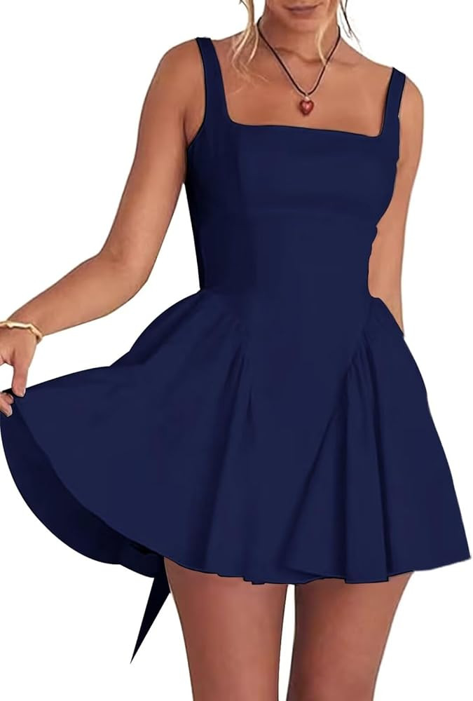 Satin Short Homecoming Dress for Teens Square Neck Cocktail Evening Party Gown with Bow | Amazon (US)