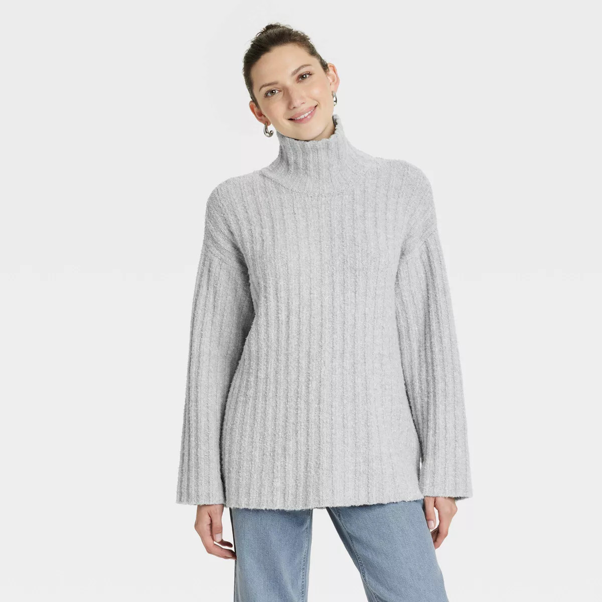 Women's Turtleneck Tunic Pullover Sweater - Universal Thread™ Gray M | Target