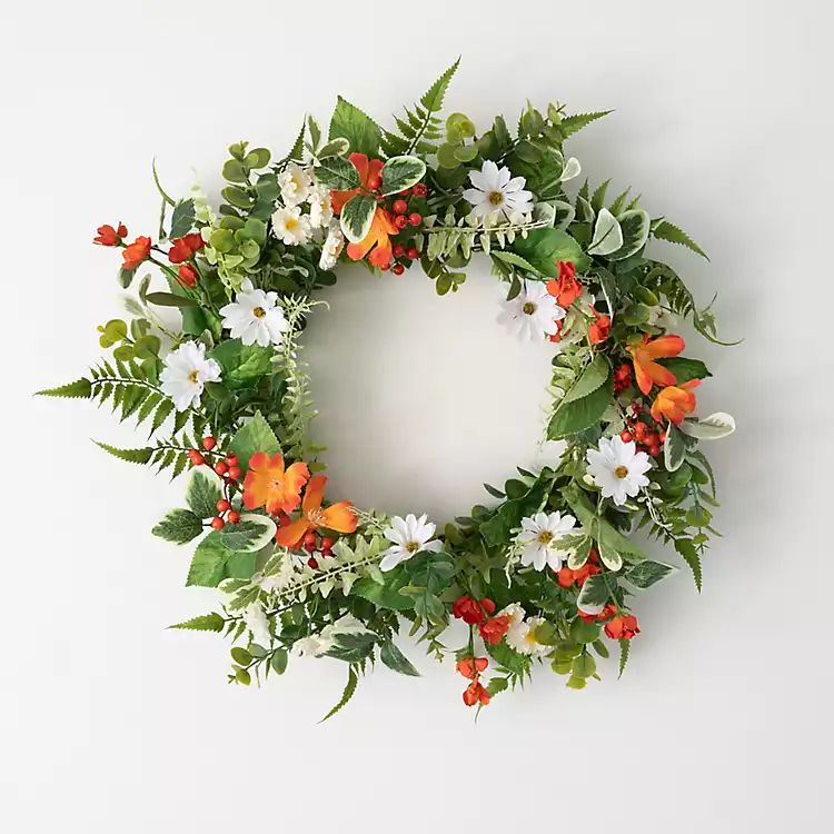 New! Tangerine Mixed Floral Wreath | Kirkland's Home