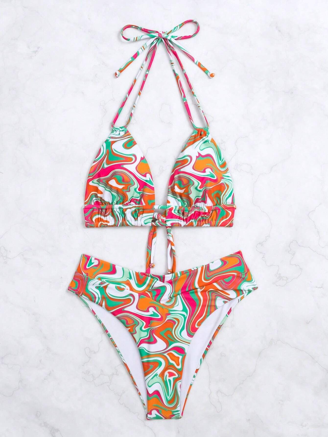 Allover Print Halter Bikini Swimsuit | SHEIN