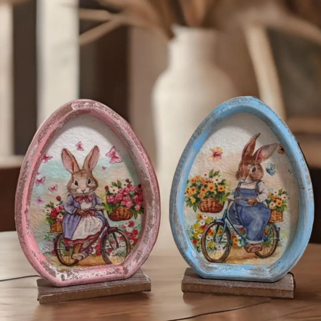 Handmade Easter Bunny Decor, Decoupage Rabbit Art, Pink or Blue Choice Egg-shaped Figurine, Sprin... | Etsy (US)