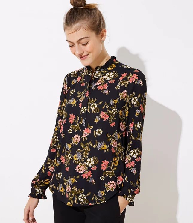 Floral Vine Ruffle Henley Utility Blouse | LOFT | LOFT