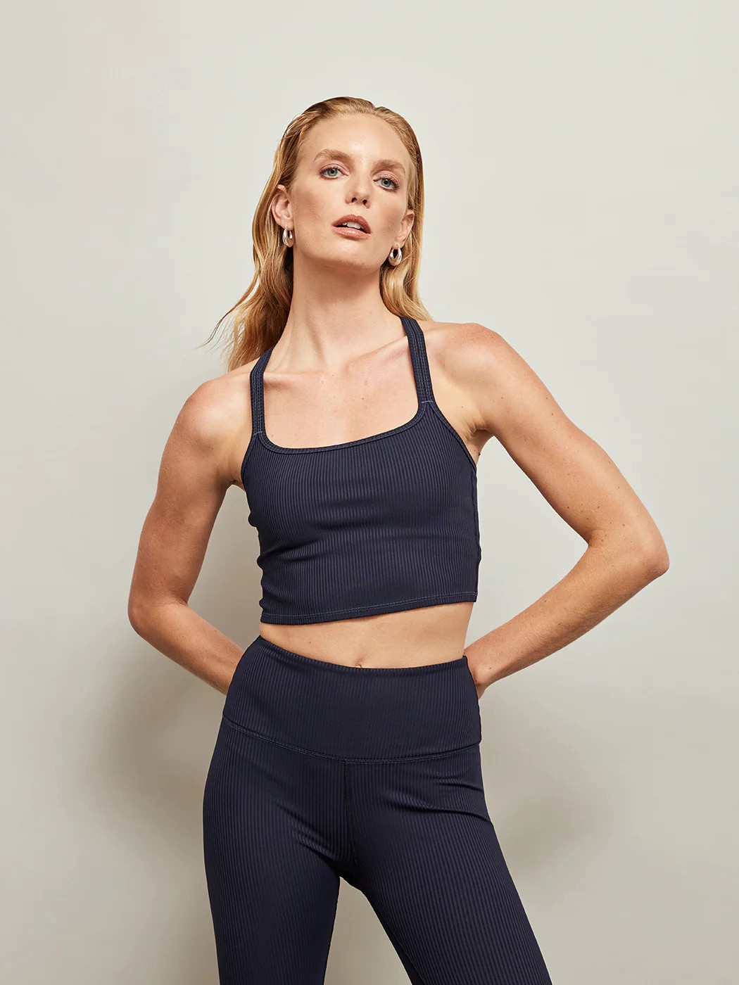 Ribbed Cami Bra - Navy | Carbon38