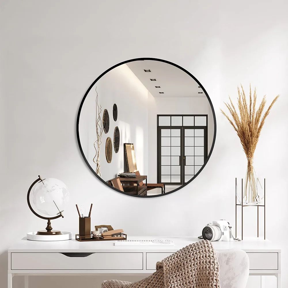 Black Frame Mirror, Bathroom Mirrors for Wall,22'' Round Circle Mirror for Entryway Bedroom Vanit... | Amazon (US)