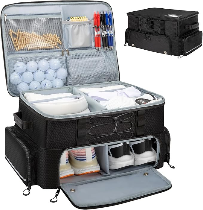 Golf Trunk Organizer, 2 Layer Car Golf Locker with Separate Ventilated Compartment for 2 Shoes, G... | Amazon (US)