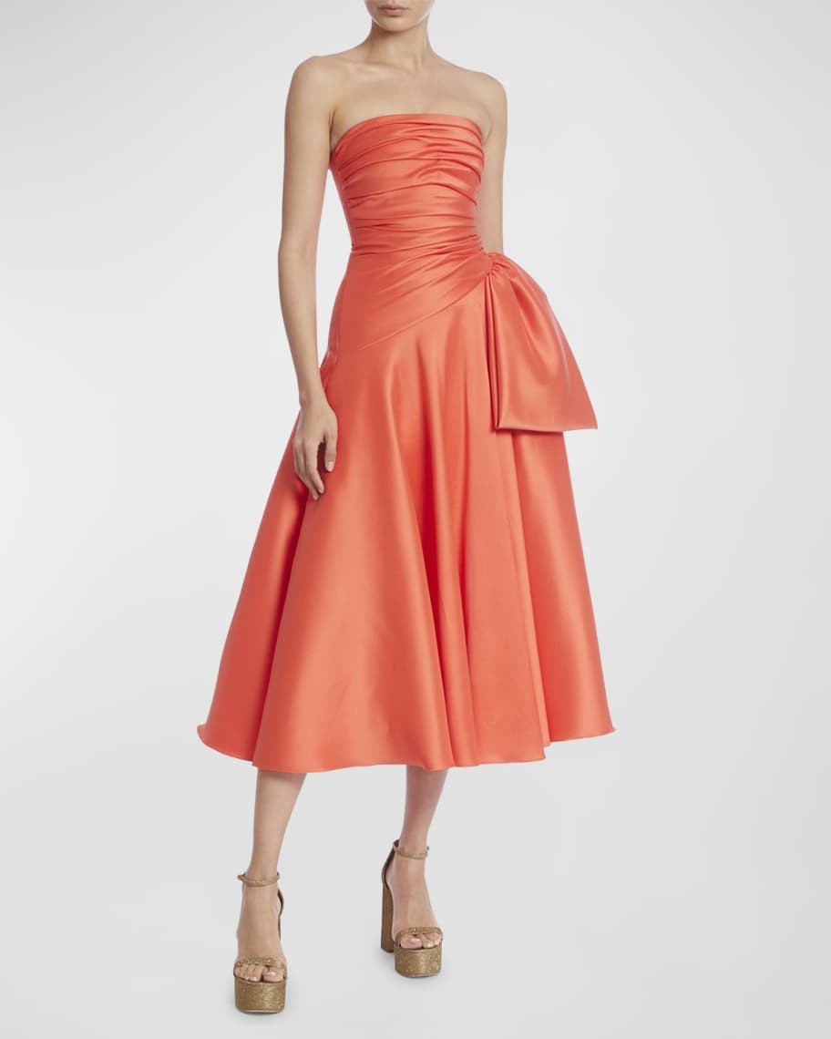 Strapless Ruched Midi Dress | Neiman Marcus