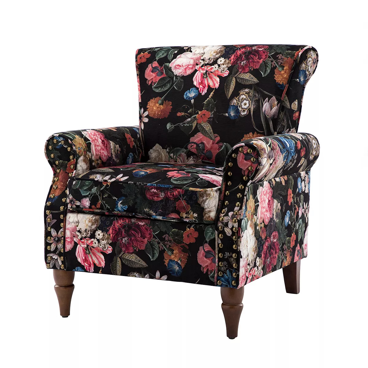 Araceli Traditional Wooden Upholstered Floral Armchair with Wingback and Nailhead Trim | ARTFUL L... | Target