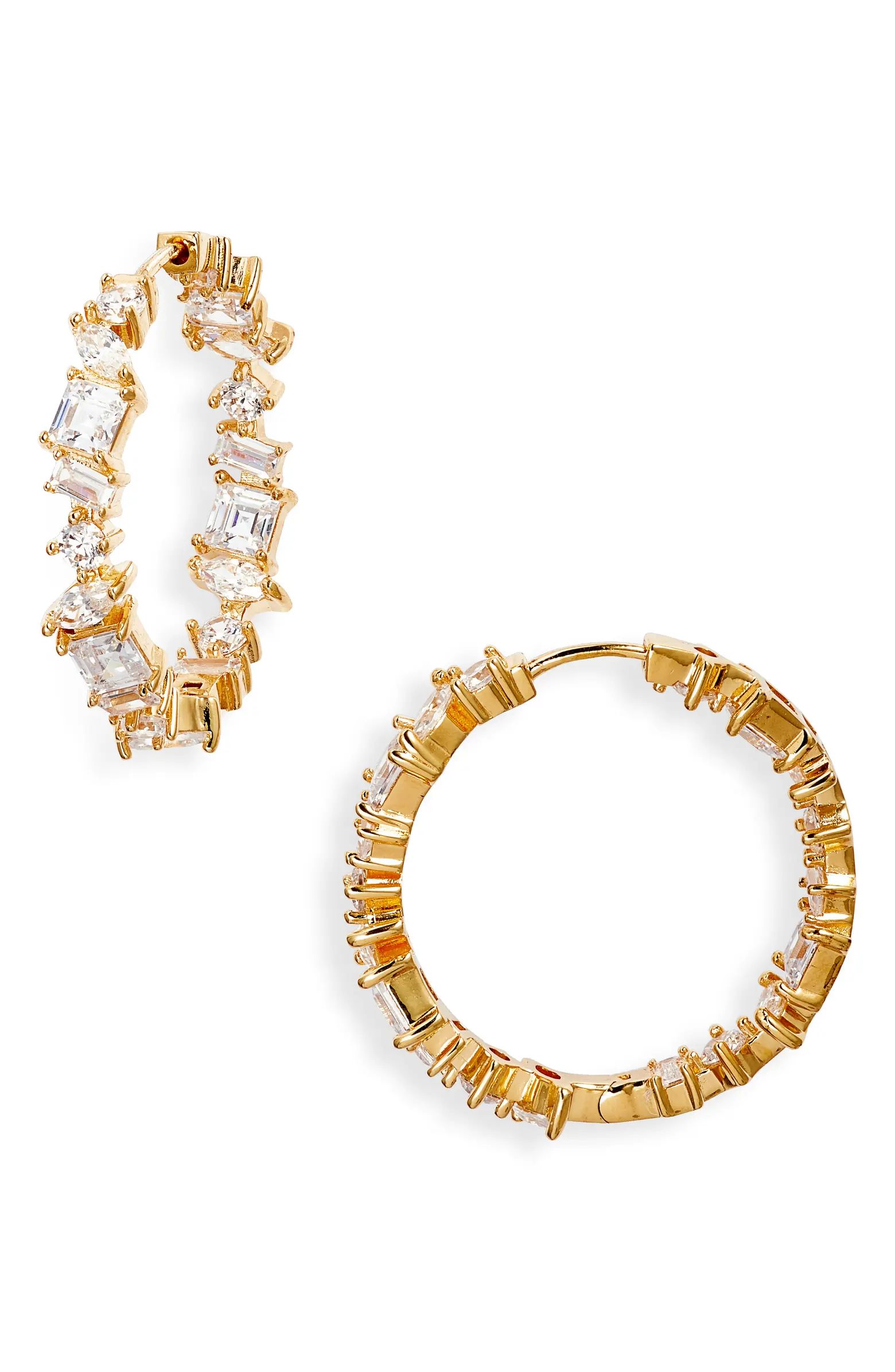 Cubic Zirconia Inside Out Hoop Earrings | Nordstrom