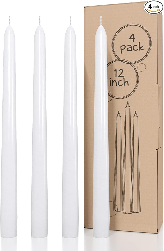 CANDWAX White Taper Candles 12 inch Dripless - Set of 4 Tapered Candles Ideal as Dinner Candles -... | Amazon (US)