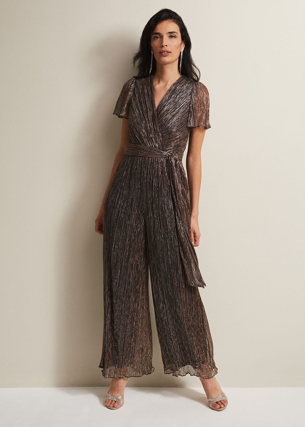 Stella Bronze Plisse Wide Leg Jumpsuit | Phase Eight (UK)