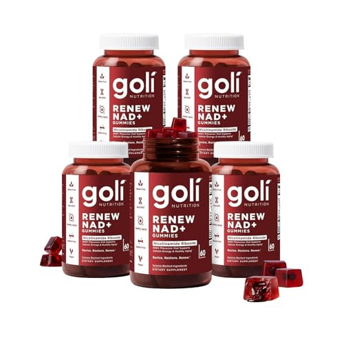 Goli World’s First Renew NAD+, 60 Count Each (5 Pack, 300 Total) – Nicotinamide Riboside (NR) – Cellular Energy & Healthy Aging Support – Vegan, Non-GMO, Gelatin-Free Liquid-Center Gummies | Amazon (US)