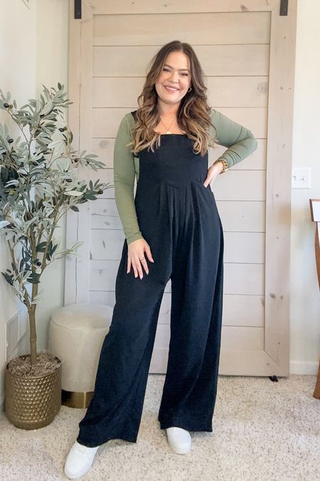 Viral halara overalls - soooo stretchy!!! Pockets, lots of color options and bump friendly - paired with a bodysuit underneath - size L in overalls and XL in bodysuit 

#LTKbump #LTKfindsunder50 #LTKstyletip