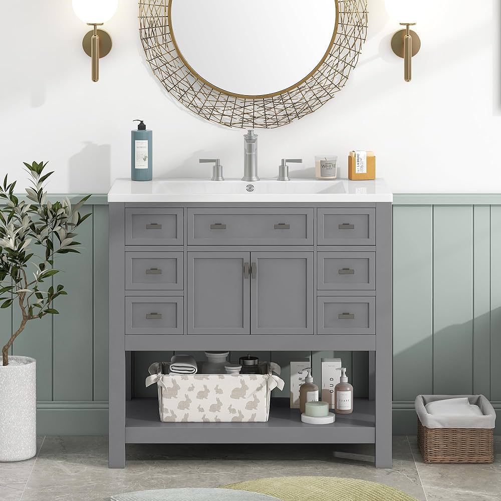 Merax 36'' Bathroom Vanity with Single Sink Combo, Modern Bathroom Sink Cabinet with 2 Soft Closi... | Amazon (US)