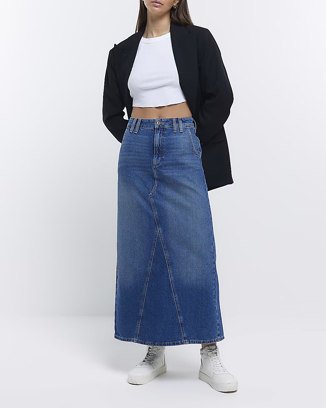 Blue denim seam detail maxi skirt | River Island (UK & IE)