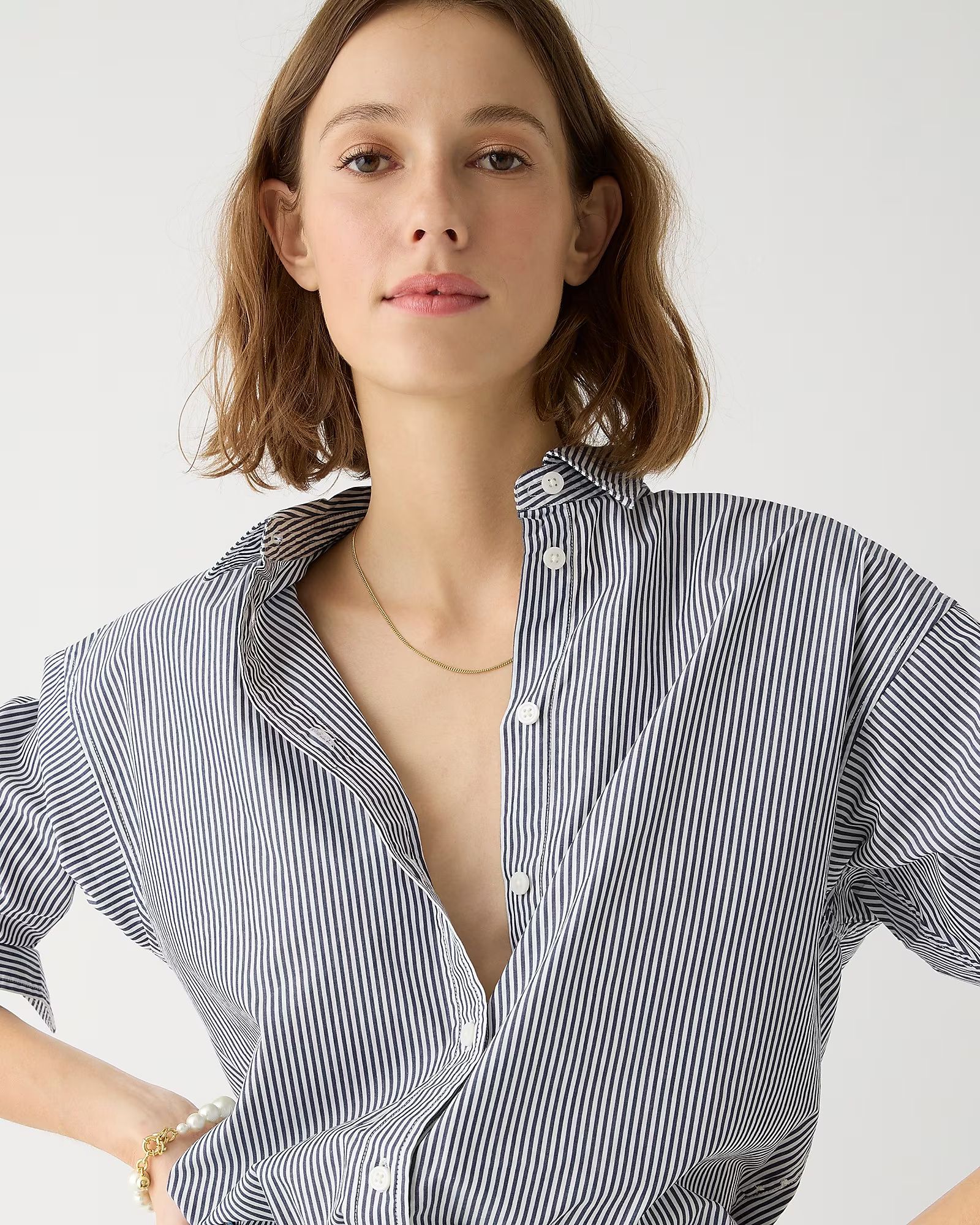 Relaxed-fit crisp cotton poplin shirt in navy stripe | J.Crew US