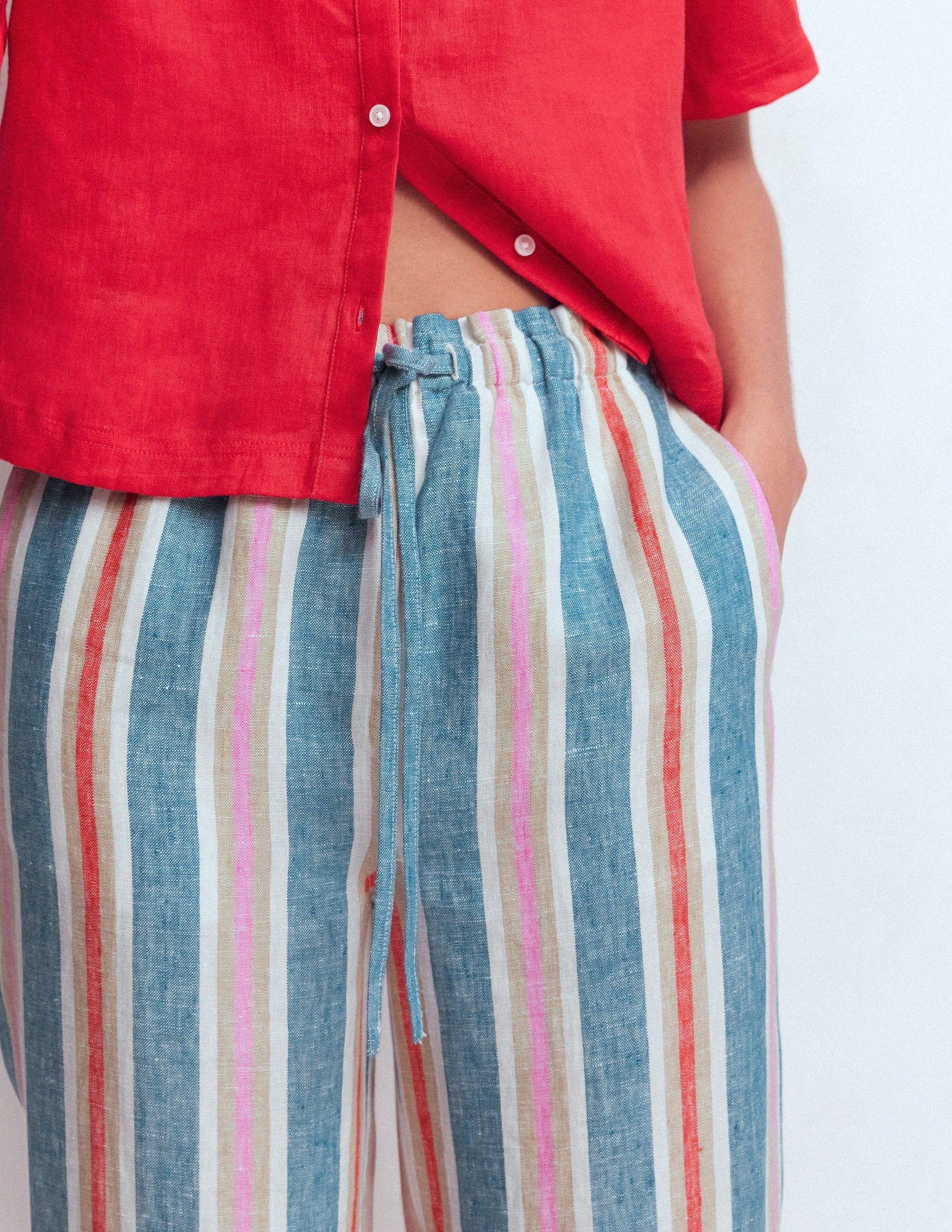 Islington Linen Crop Trousers-Faience and Rose Multistripe | Boden UK