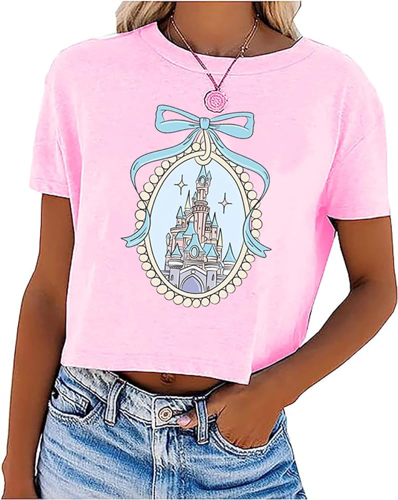 Magical Crop T Shirt for Women Magic Kingdom Shirt Family Vacation Tshirt Cute Castle Graphic Sho... | Amazon (US)