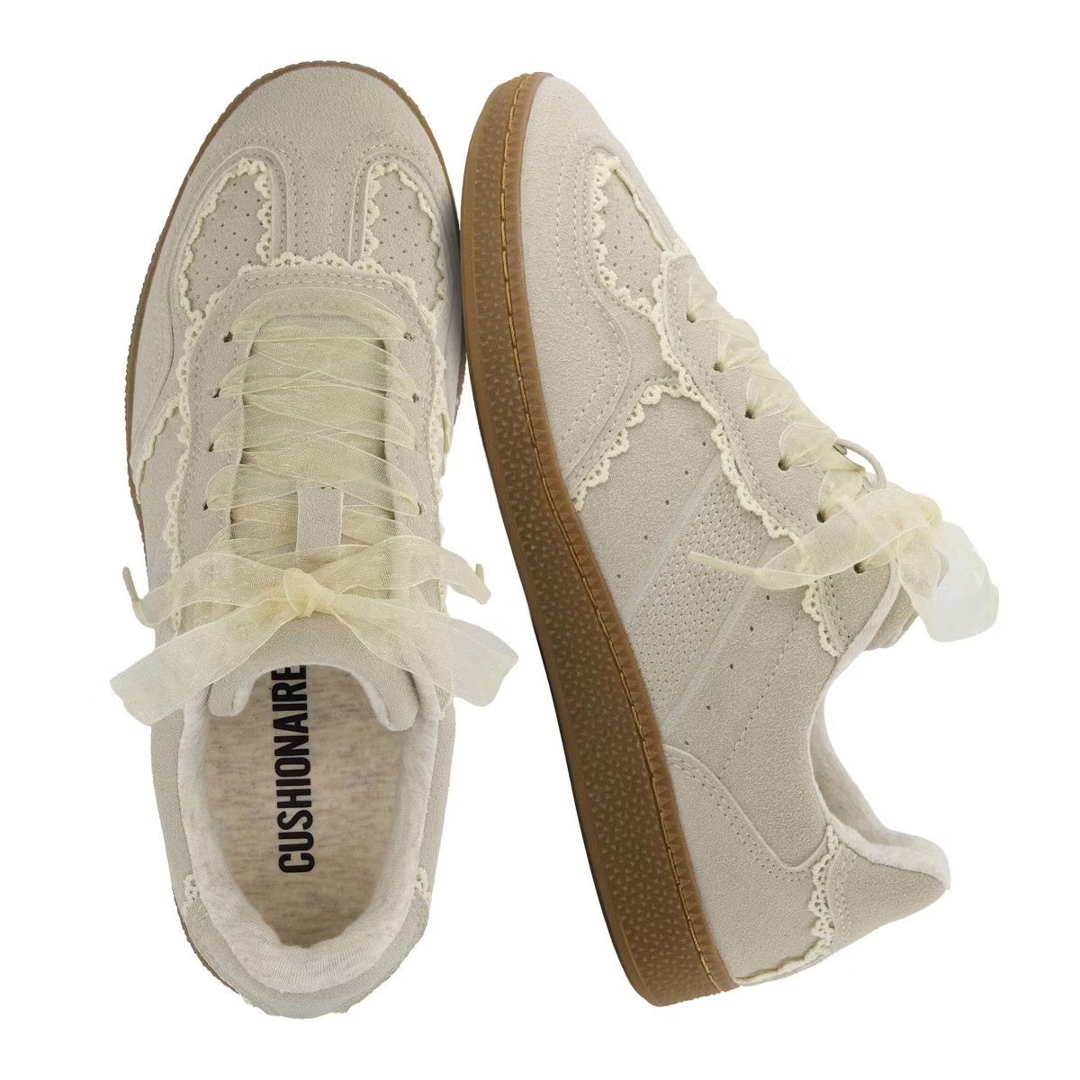 CUSHIONAIRE Belinda Women’s Lace Detail Casual Sneakers – Elegant Ribbon Lace-Up Shoes with M... | Target