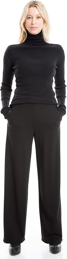 Max Studio Women's Easy Wide Leg Pull-On Mid Rise Ponte Pant with Pockets | Amazon (US)