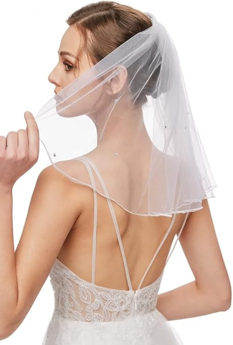 Bridal Wedding Veil Women's Short Vails with Rhinestone Tulle for Bachelorette Party 38cm/15” | Amazon (US)
