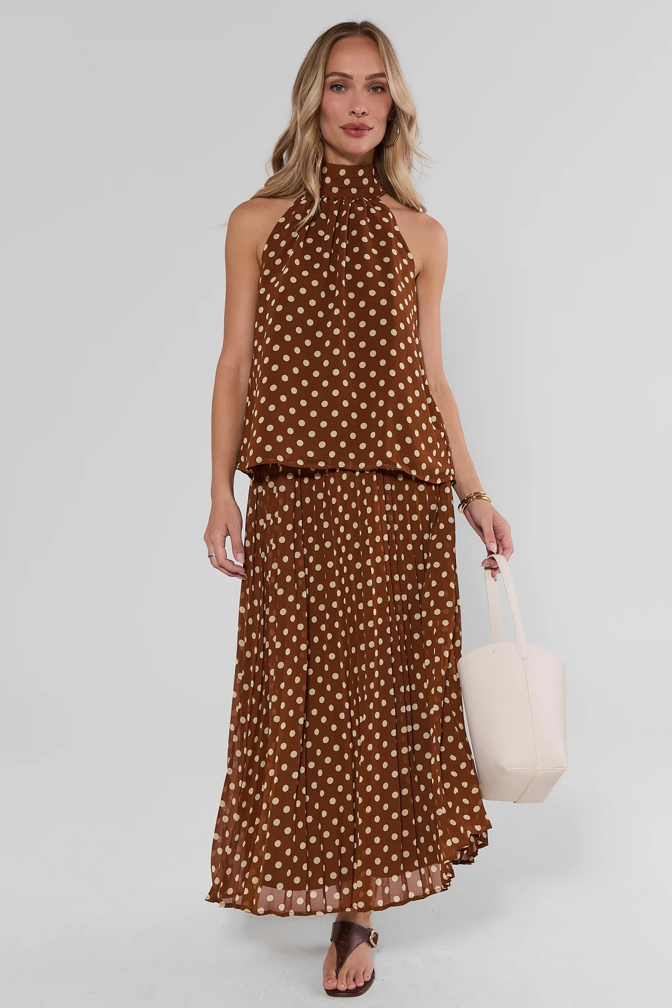 Brown Polka Dot Maxi Skirt | Avara