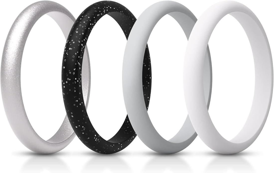 ThunderFit Women’s Silicone Thin and Stackable Bridal Ring Sets, Silicone Wedding Bands, 2.5mm ... | Amazon (US)
