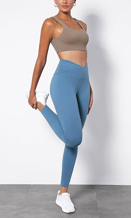 ODODOS Women's Cross Waist 7/8 Yoga Leggings with Inner Pocket, 21"/25"/28" Gathered Crossover Wo... | Amazon (US)
