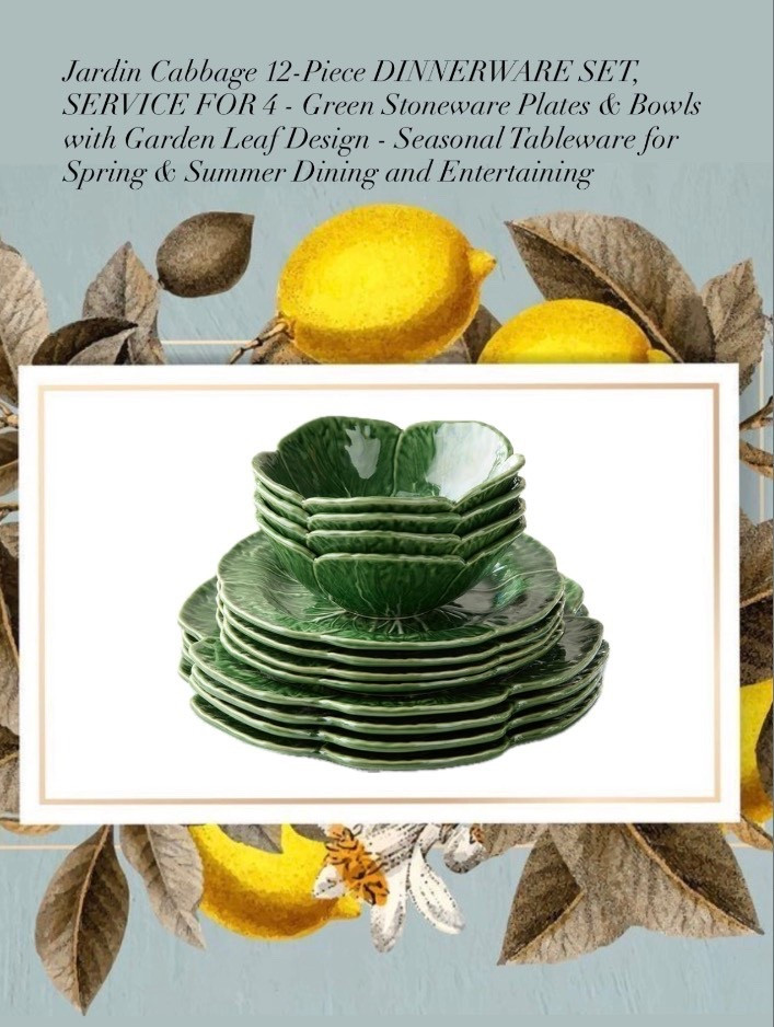 Le Jardin Cabbage 12-Piece DINNERWARE SET, SERVICE FOR 4 - Green Stoneware Plates & Bowls with Garden Leaf Design - Seasonal Tableware for Spring & Summer Dining and Entertaining

#LTKHome