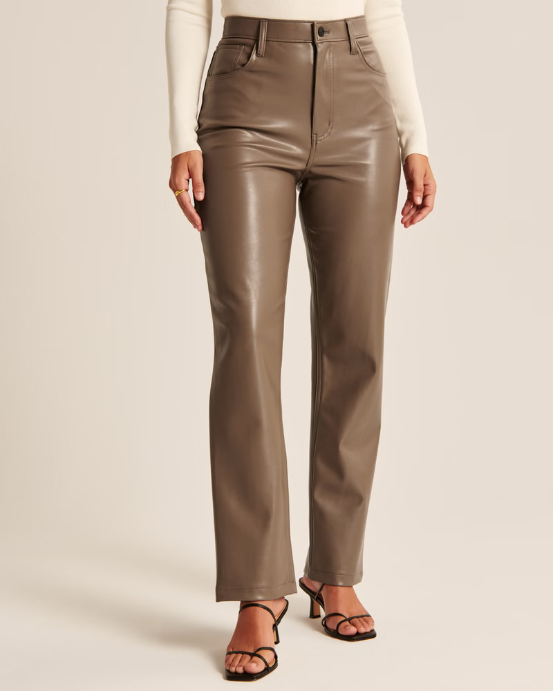 Women's Curve Love Vegan Leather 90s Straight Pants | Women's Bottoms | Abercrombie.com | Abercrombie & Fitch (US)