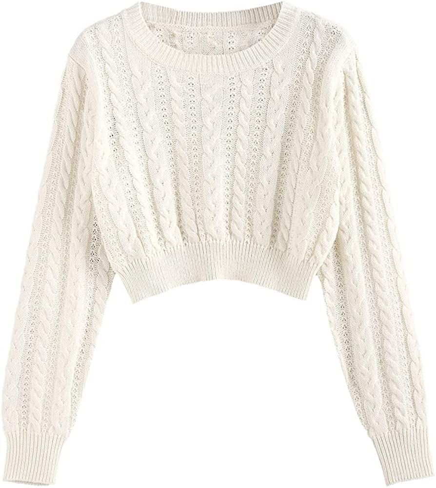 ZAFUL Women's Crewneck Long Sleeve Crop Sweater Knitted Pullover Jumper | Amazon (US)