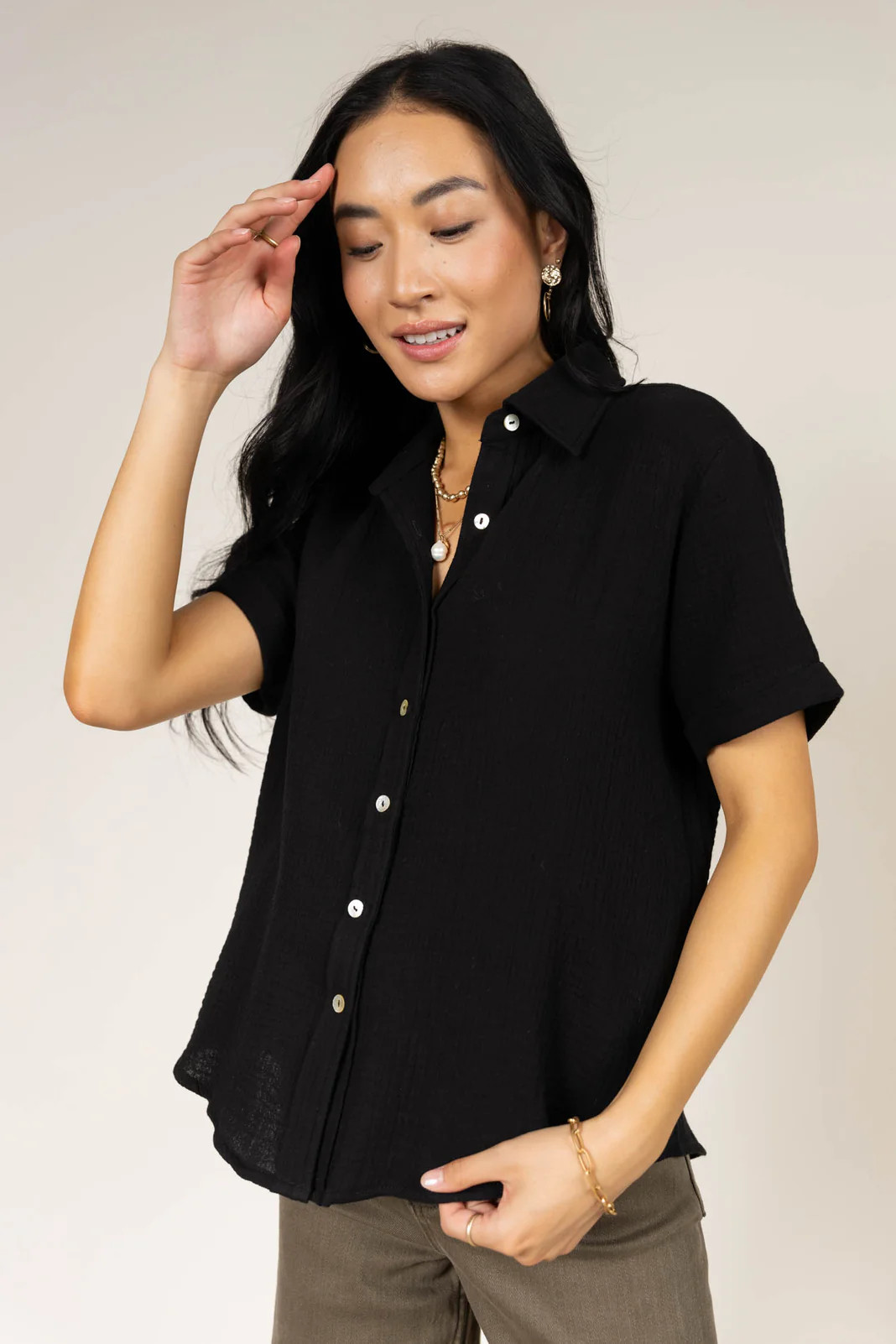 Piper Button Down Top in Black - XS / Black - böhme | Böhme US