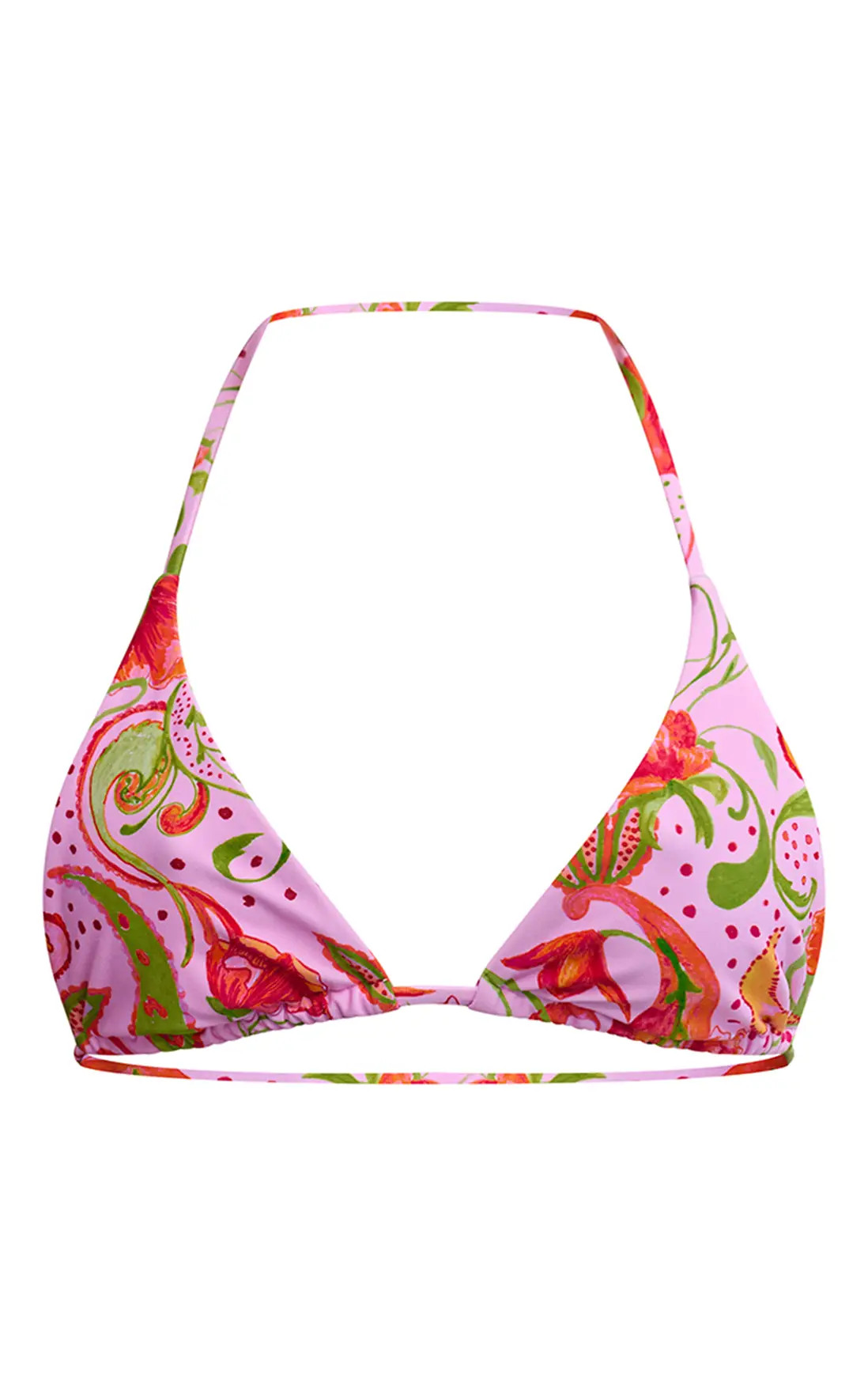 Pink Paisley Printed Tassel Triangle Bikini Top | PrettyLittleThing US