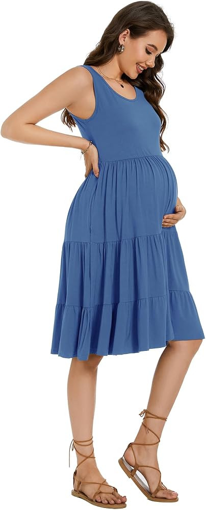 Smallshow Women's Sleeveless Maternity Dress Ruffle Tank Pregnancy Clothes Summer | Amazon (CA)