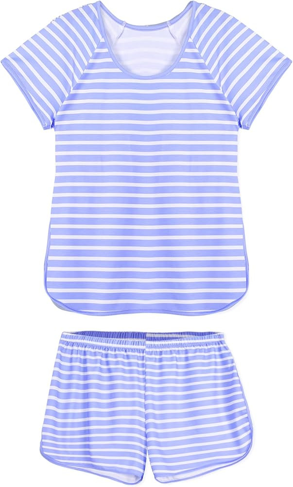 Hilinker Womens Sexy Pajama Set Ruched Lace Trim Cami and Shorts Summer Cute Pjs 2 Piece | Amazon (US)