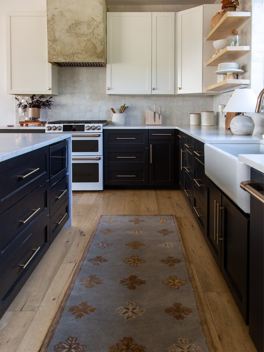Adding a runner rug from Quince to the kitchen instantly warms up the space for fall.