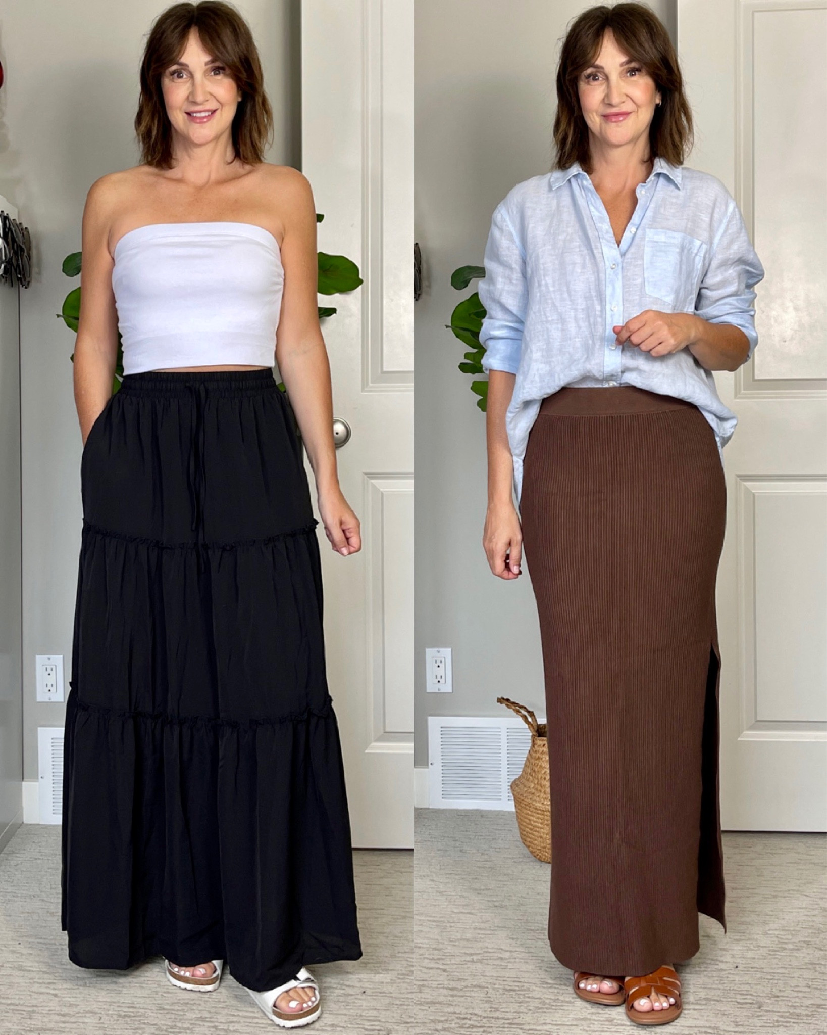 The bottoms I’m wearing for summer 2023: maxi skirts 
Flowy skirt: I’d pair this with a fitted top. I love the style of this skirt but not the material so I’ve linked a few similar I’ve ordered to compare. Wearing my usual S (Im 5’ 7). I sized up to M in the tube top.
Fitted skirt: fairly thick knit, will be great going into fall. Wearing my usual S. Linen shirt fits tts, I sized up to M for a roomier fit + I have long arms. Size up 1/2 size in the brown sandals unless you have narrow feet. 
Birkenstocks fit tts


#LTKSeasonal #LTKFind #LTKstyletip