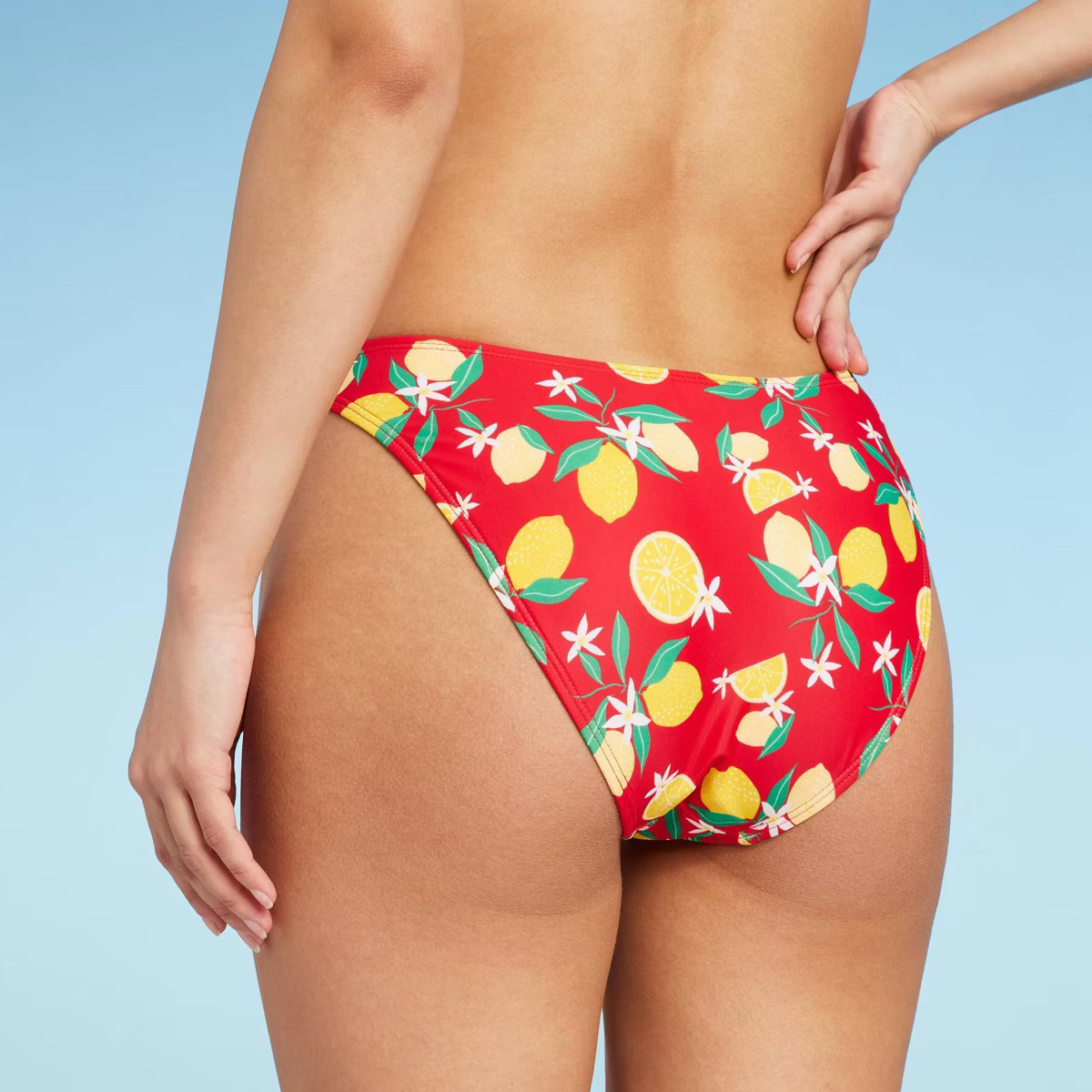 Women's Scoop Front Cheeky Extra High Leg Bikini Bottom - Wild Fable™ Red Lemon Print XS | Target