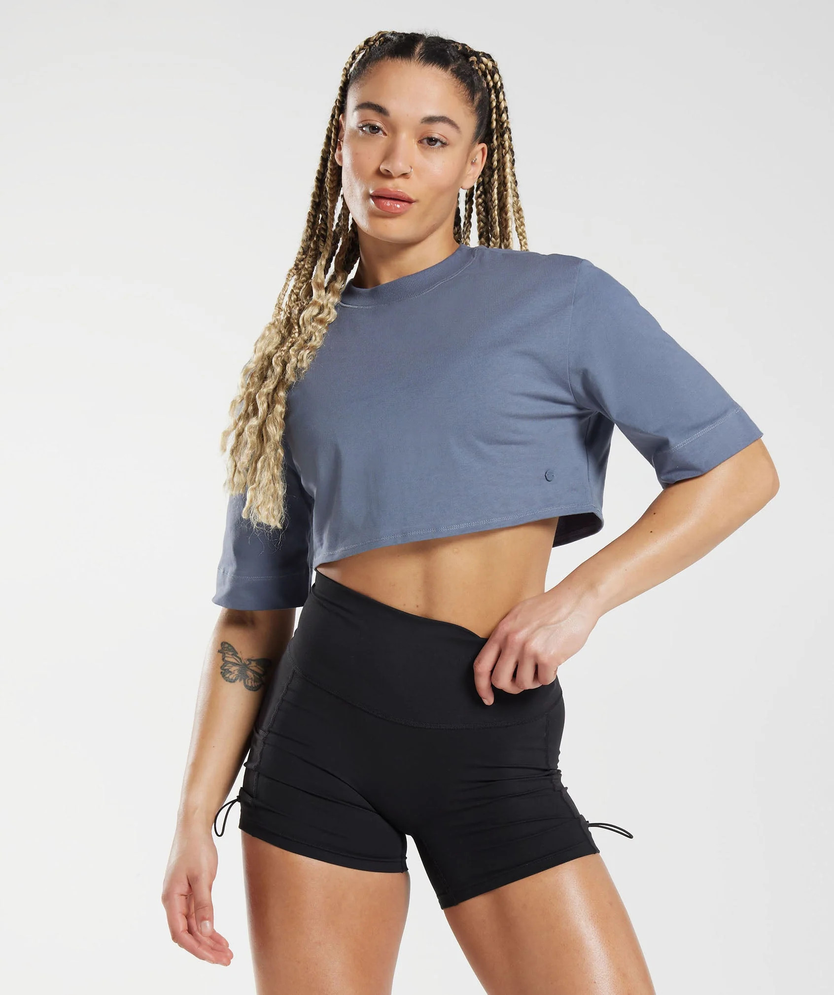 Gymshark Cotton Boxy Crop Top - Evening Blue | Gymshark US