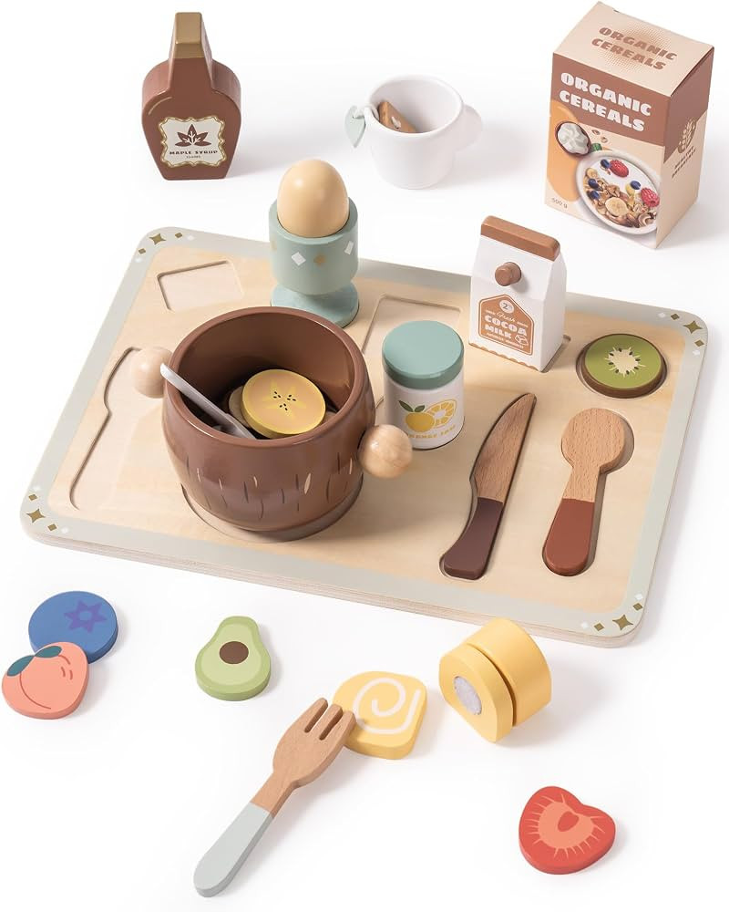 ROBOTIME Play Food Sets for Kids Kitchen, Wooden Food Toys Play Kitchen Accessories, 31-Piece Bre... | Amazon (CA)
