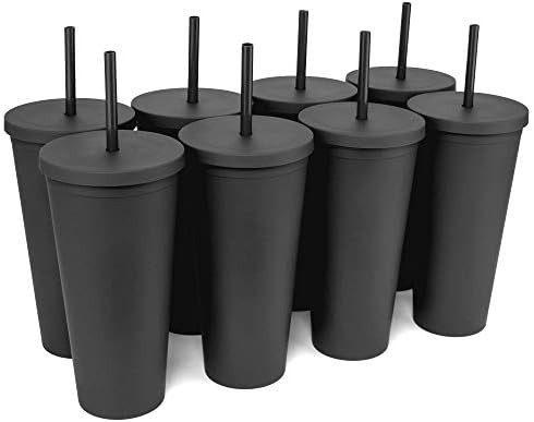 Tumblers with Lids (8 pack) 22oz Colored Acrylic Cups with Lids and Straws | Double Wall Matte Pl... | Amazon (US)