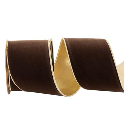 CSZD RIBBON Fall Brown Velvet Christmas Wired Edge Ribbon 4 inch Wide*10Yards and Gold Backing Double Sided for Christmas Tree Wreaths Gift Wrapping Bows Gralands Home Decor Crafts (Brown) | Amazon (US)