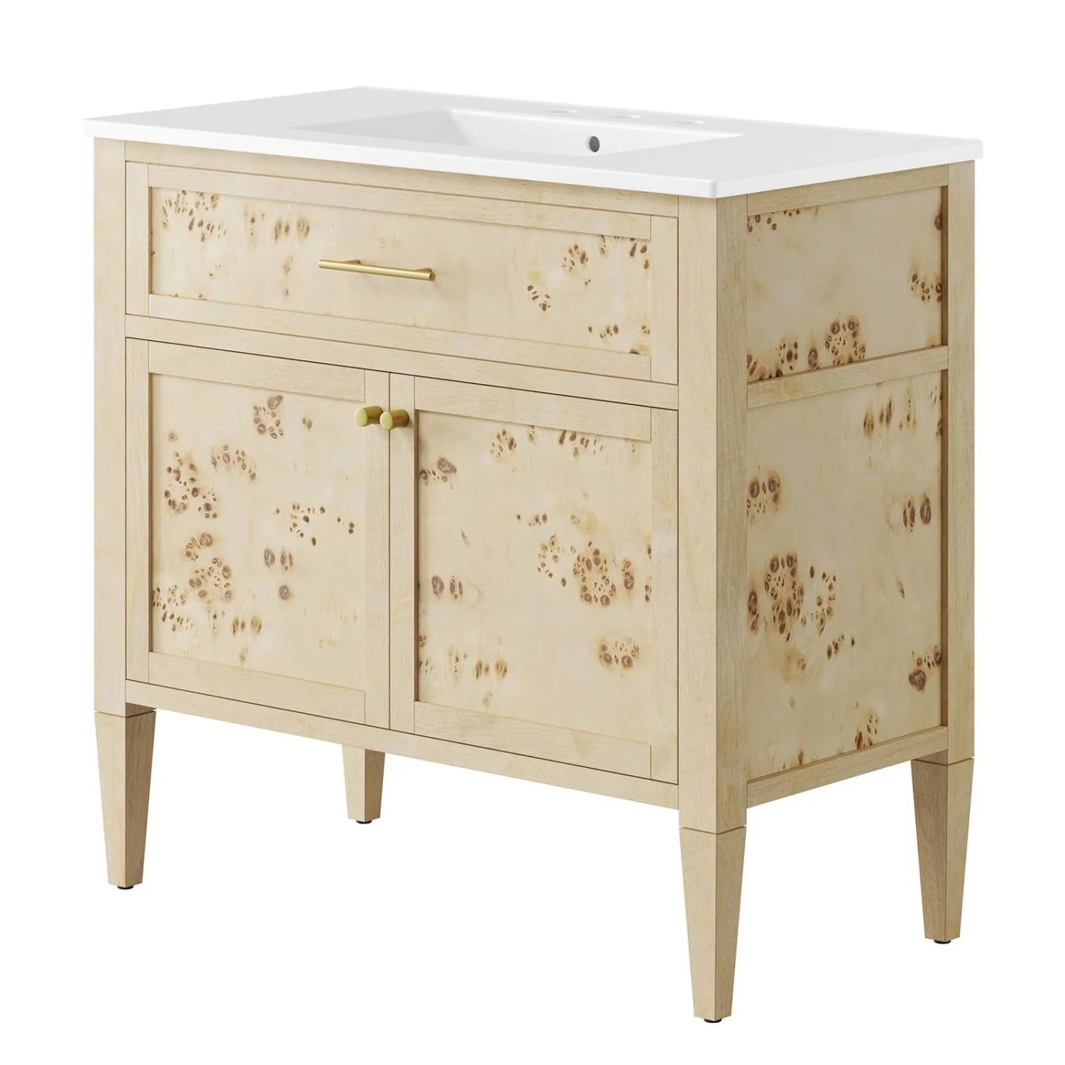 Sink Vanity Cabinet, White Burl, Wood, Hotel Bedroom Bathroom, Modern Contemporary HB36007 | Walmart (US)