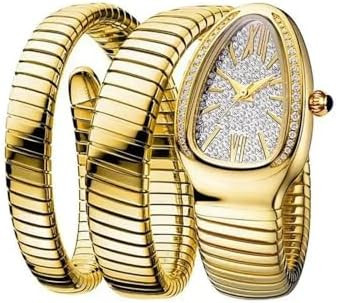 Iced Out Snake Bracelet Fashion Women's Watch Gold Steel Wrapped Strap Quartz Watches Women Casua... | Amazon (US)