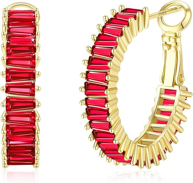 Trendy 14K Gold Plated Hoop Earrings for Women, Chunky Gold/Silver Earrings for Women Cubic Zirco... | Amazon (US)