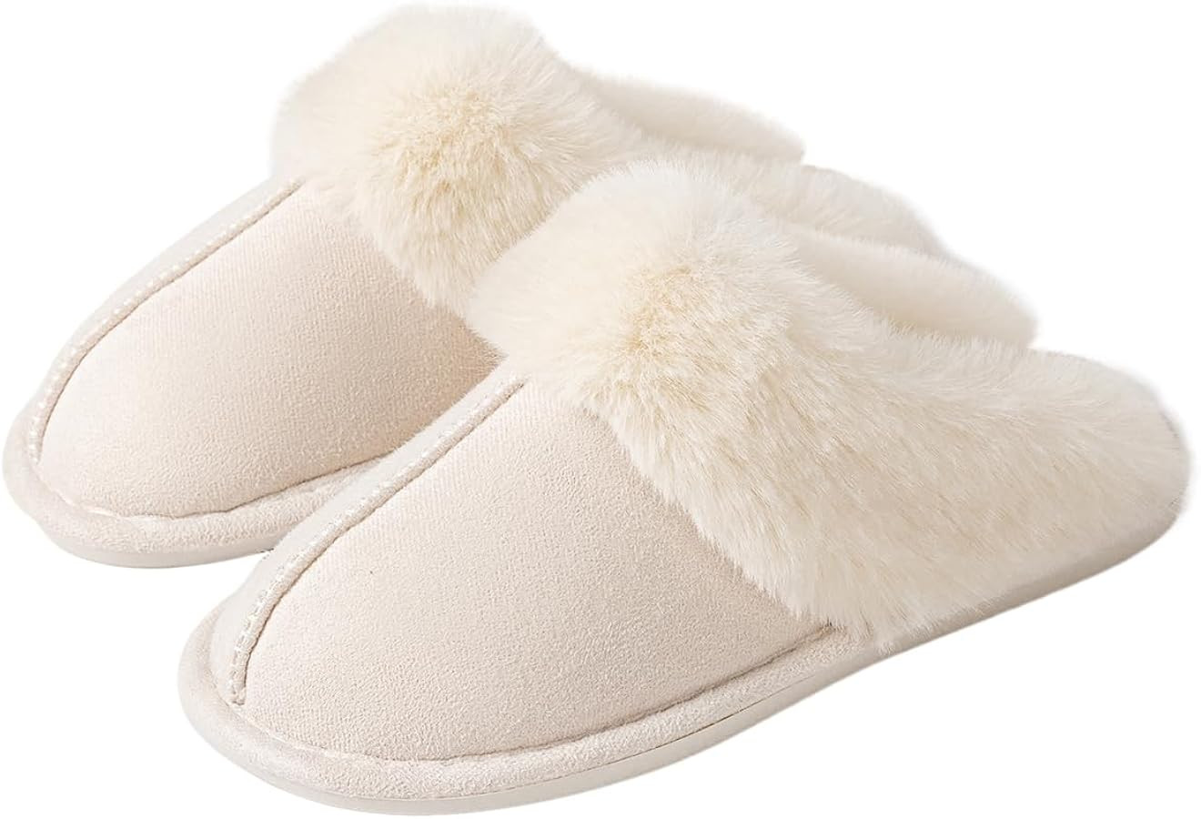 Women's Slippers Fuzzy Warm Comfy Faux Fur Slip-on Fluffy Fashion Bedroom House Shoes | Amazon (US)