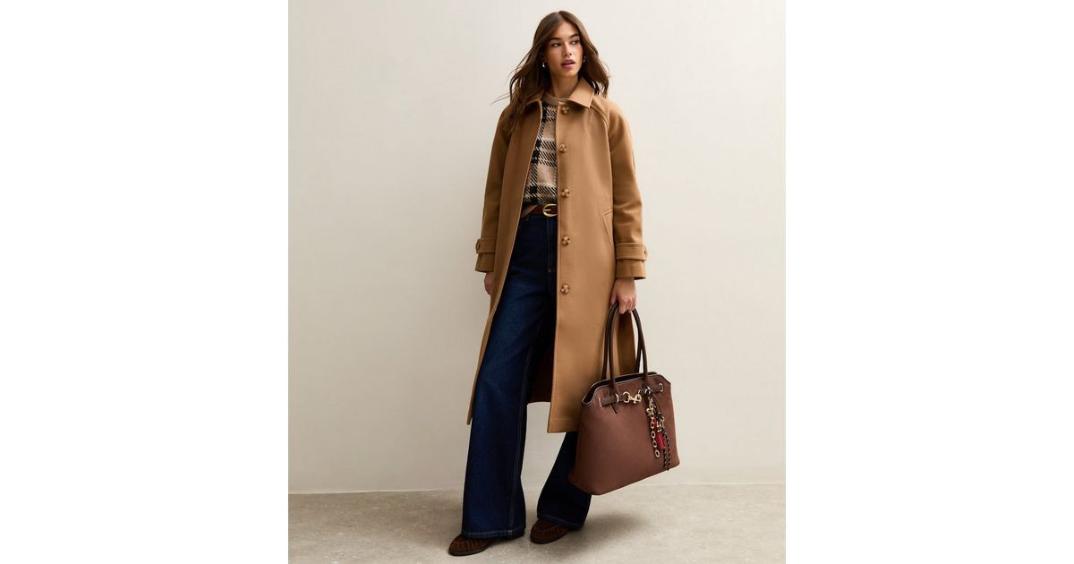 Tan Button Front Belted Midi Coat | New Look | New Look (UK)