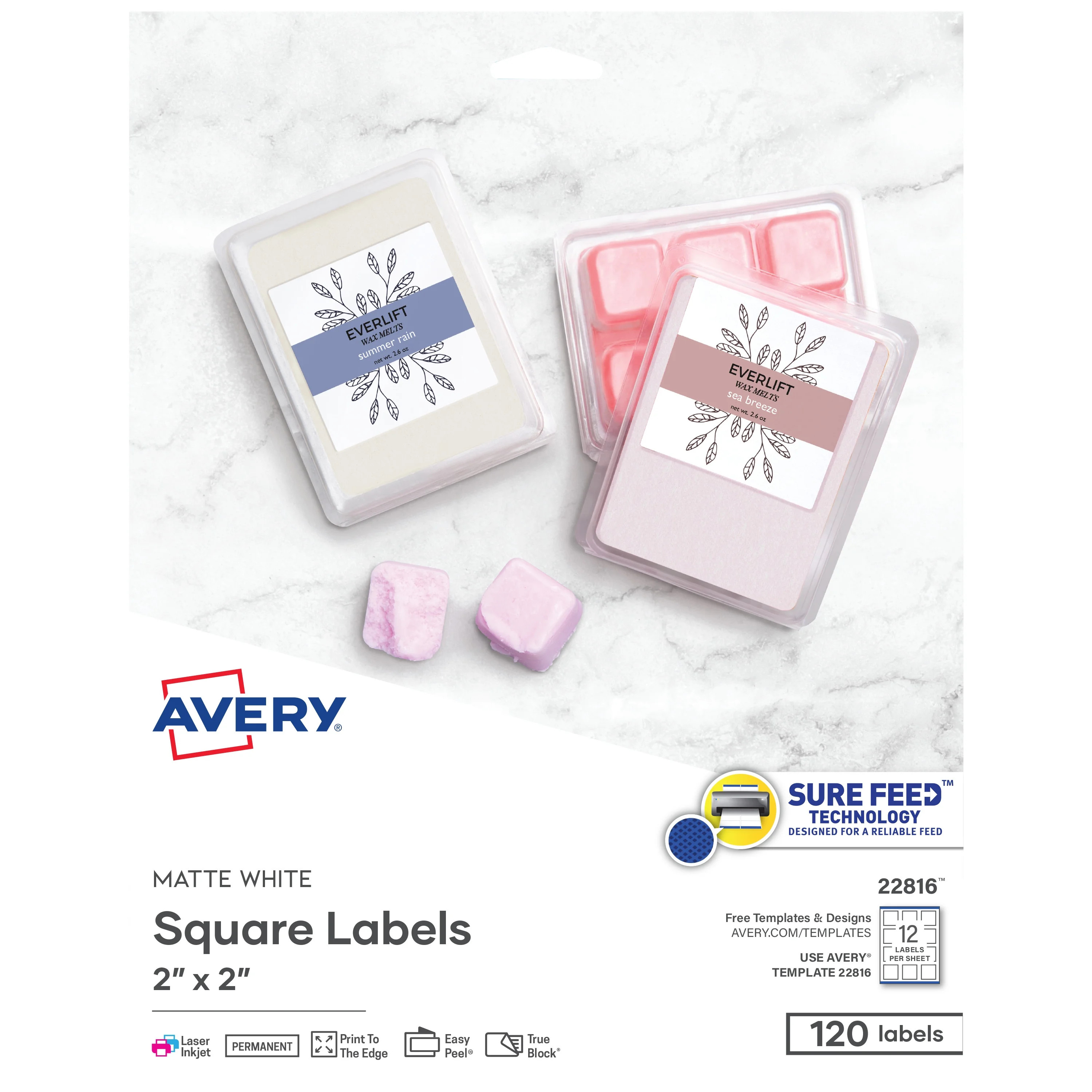 Avery Shape Labels, Square, 2" x 2", Paper, Matte White, Sure Feed, Laser/Inkjet, 120 Labels (228... | Walmart (US)