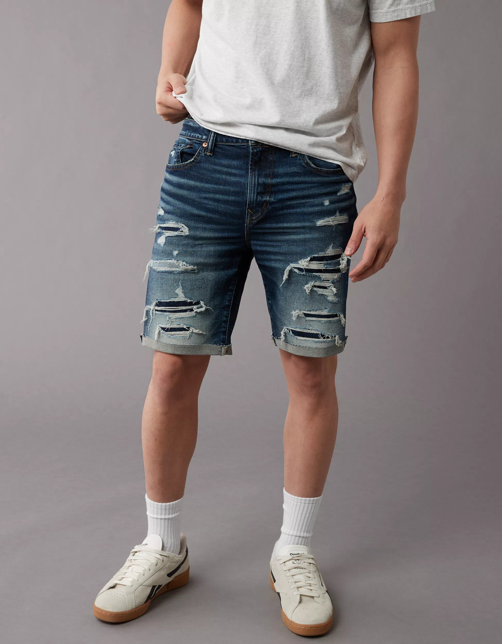 AE AirFlex+ 9" Ripped Denim Short | American Eagle Outfitters (US & CA)